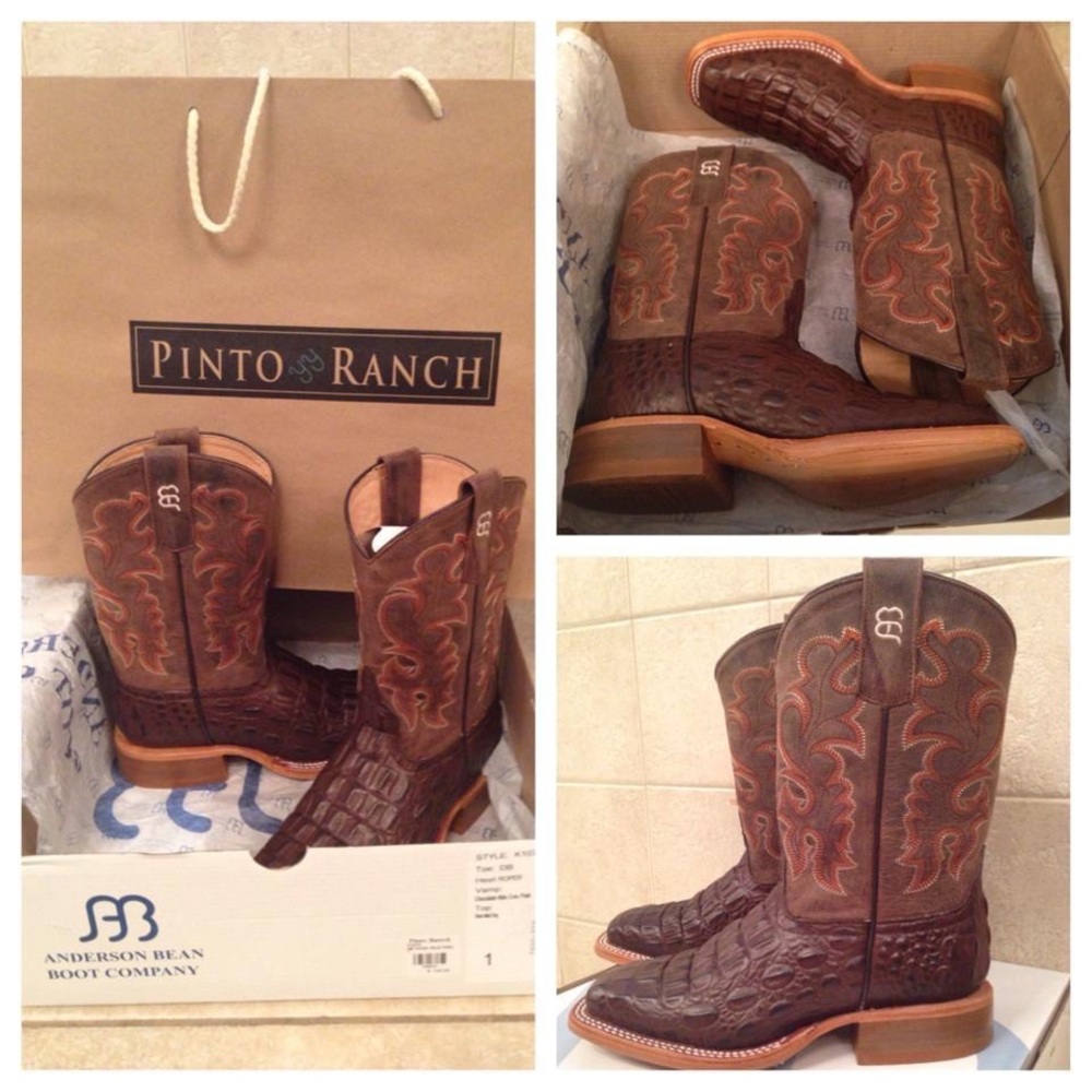 Anderson Bean Kids Chocolate Croc Print Square Toe Cowboy Boots(Worn 3 times).